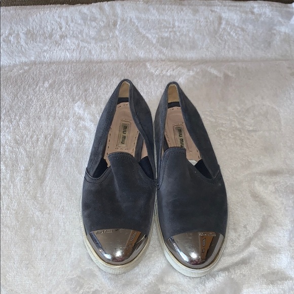 Gently Loved Women's Slip-On Shoes with Silver Cap Toe by Miu Miu - Picture 10 of 14